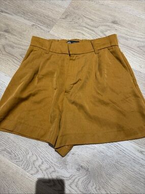 Zara High-Waist Mustard Brown Tailored Shorts